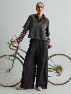 Bluzka z krótkim rękawem z delikatnego sztruksu, w stylu cropped Marc O'Polo červená