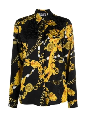 Bluzka z kwiatowym łańcuchem czarno-złotym Versace Jeans Couture