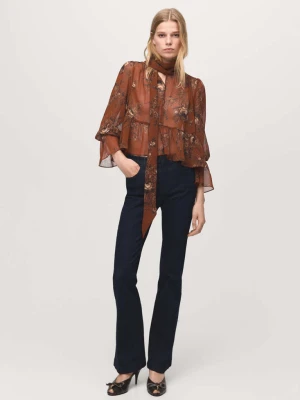 Bluzka z kwiatowym nadrukiem i wiązaniem rudy - Kobieta - - MANGO