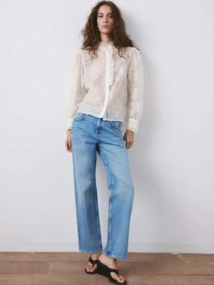 Bluzka z lyocellu z kwiatowym haftem kremowy / écru - Kobieta - - MANGO