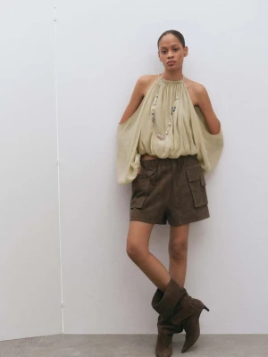 Bluzka z lyocellu z odkrytymi ramionami zielony - Kobieta - - MANGO