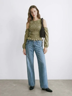 Bluzka z marszczeniami i wycięciami cut-out khaki - Teen - - MANGO TEEN