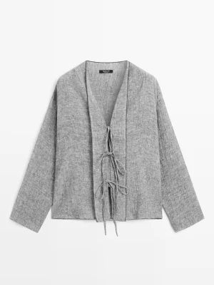 Bluzka Z Mieszanki Lnu Z Kokardkami - Multicolor - - Massimo Dutti - Kobieta