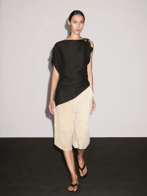 Bluzka Z Mieszanki Lnu Z Ozdobną Broszką - Brązowy - - Massimo Dutti - Kobieta