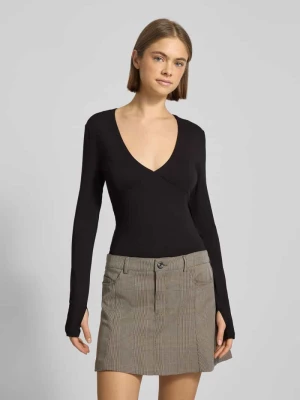 Bluzka z mieszanki wiskozy i elastanu z długim rękawem i dekoltem w serek Gina Tricot