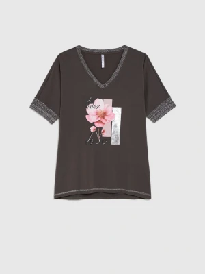 Bluzka z nadrukiem brązowa Moodo