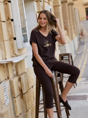 Bluzka z nadrukiem brązowa Moodo