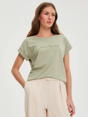 Bluzka z napisem oliwkowa Moodo