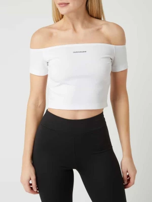 Bluzka z odkrytymi ramionami i nadrukiem z logo Calvin Klein Jeans