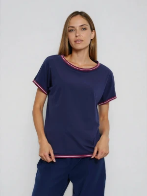 Bluzka z ozdobną lamówką granatowa Moodo