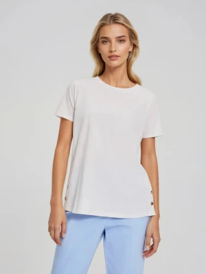 Bluzka z ozdobnymi guzikami biała Moodo