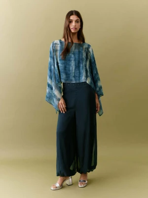 Bluzka z pelerynowym rękawem i nadrukiem tie-dye granatowy - Teen - Rozmiar uniwersalny - MANGO TEEN