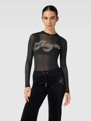 Bluzka z półprzezroczystego materiału z długim rękawem i napisem z logo z kamieni stras model ‘RAHEEM’ Juicy Couture