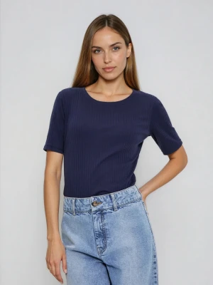 Bluzka z prążkowanego materiału granatowa Moodo