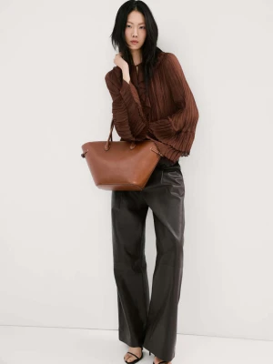 Bluzka z szyfonu z falbankami brązowy - Kobieta - - MANGO