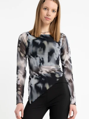 Bluzka z transparentnej siateczki o asymetrycznym kroju Reporter