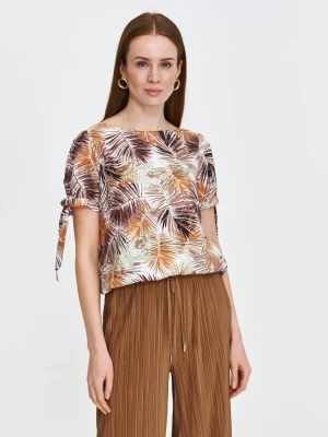Bluzka z tropikalnym printem w kolorze beżowym Top Secret