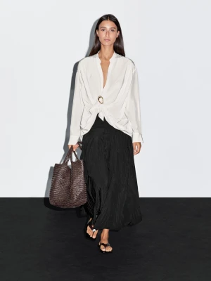 Bluzka Z Węzłem Przy Dekolcie I Broszką - Surowy - - Massimo Dutti - Kobieta