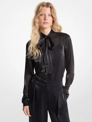 Bluzka z wiązaniem przy szyi z metalizowanej żorżety MICHAEL Michael Kors