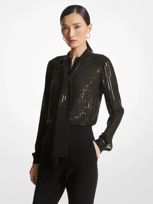 Bluzka z wiązaniem z żorżety w cekinowe prążki MICHAEL Michael Kors