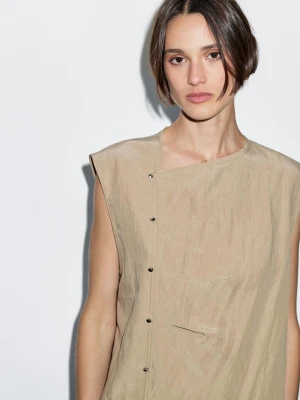 Bluzka Z Zapięciem Na Srebrne Guziki Z Boku - Ceglany - - Massimo Dutti - Kobieta