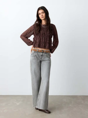 Bluzka ze wzorem i marszczeniem brązowy - Teen - - MANGO TEEN