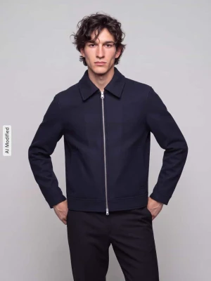 bluzon o kroju regular fit z mieszanki wełny Selected Granatowy