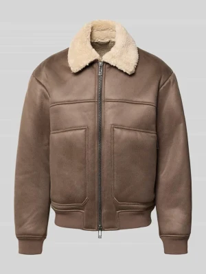 Bluzon ze skóropodobnego materiału z dwukierunkowym zamkiem błyskawicznym Armani Exchange Beżowy