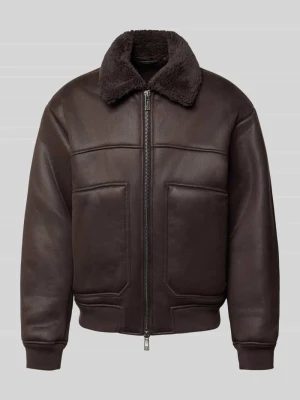 Bluzon ze skóropodobnego materiału z dwukierunkowym zamkiem błyskawicznym Armani Exchange Ciemnobrązowy
