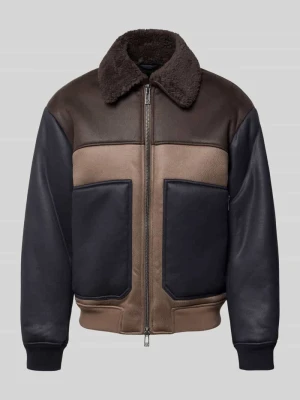 Bluzon ze skóropodobnego materiału z dwukierunkowym zamkiem błyskawicznym Armani Exchange Ciemnoniebieski