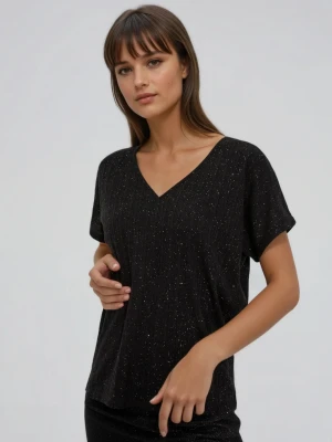 Błyszcząca bluzka z wiązaniem na plecach czarna Moodo