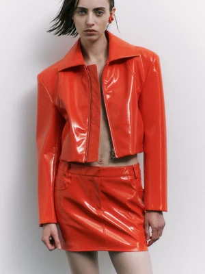 Błyszcząca kurtka motocyklowa cropped PATRIZIA PEPE