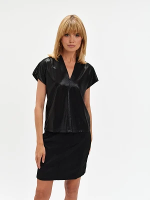 Błyszczący czarny top Top Secret