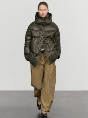 Błyszczący Kurtka Puchowa - Ciemny Khaki - Massimo Dutti - Female