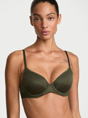 Body by Victoria Biustonosz lekko usztywniany ze wstawkami z koronki Demi Victoria's Secret Zielony