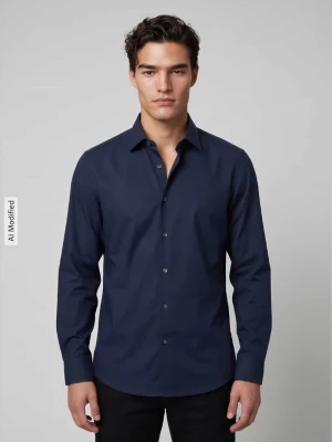 Body Koszula biznesowa o kroju slim fit z mieszanki bawełny OLYMP Level 5 Granatowy