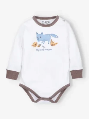 Body niemowlęce ecru z bawełny organicznej dla chłopca- lisek NINI