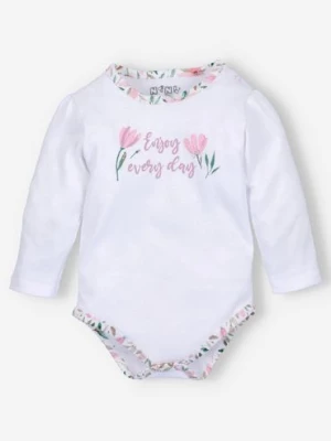 Body niemowlęce PINK FLOWERS z bawełny organicznej- białe NINI