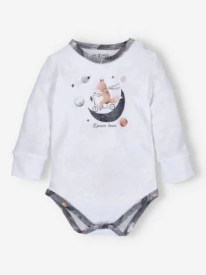 Body niemowlęce SPACE TOUR z bawełny organicznej dla chłopca - białe NINI