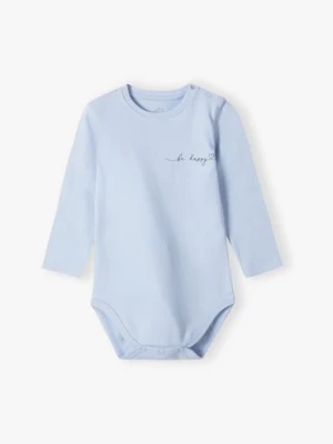 Body niemowlęce z długim rękawem - niebieskie z napisem Be Happy Family Concept by 5.10.15.
