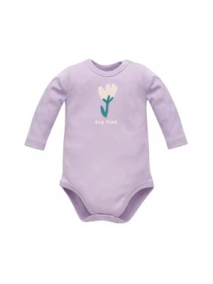 Body niemowlęce z długim rękawem z kwiatem fioletowe Pinokio