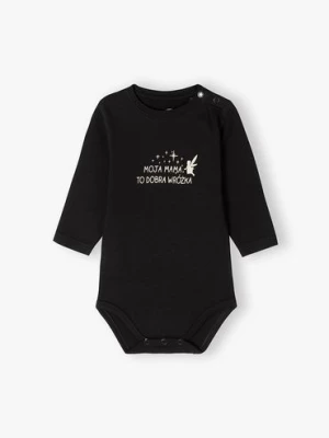 Body niemowlęce z długim rękawem z napisem Moja mama to dobra wróżka czarne Family Concept by 5.10.15.
