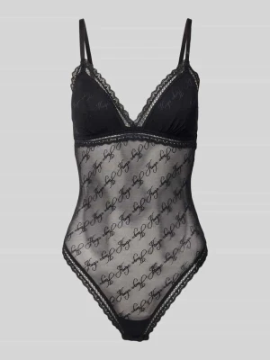 Body o kroju skinny fit ze wzorem na całej powierzchni model 'LACY BODYSUIT' HUGO