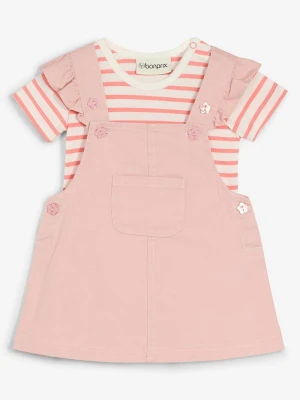 Body + sukienka ogrodniczka z czystej bawełny (komplet 2-cz.) BonPrix różowy