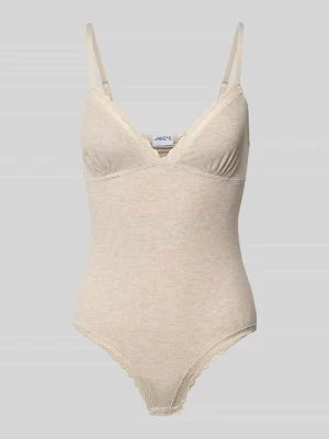 Body w kroju slim fit z mieszanki modalu model 'RibLaceBody' Jake*s Écru melanż