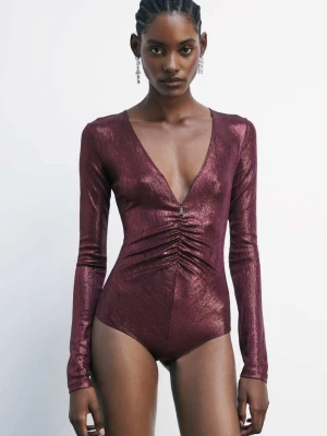 Body z długim rękawem z laminowanego jerseyu PATRIZIA PEPE