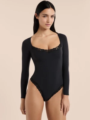 Body z długimi rękawami z mikrofibry i koronki Etam