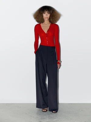 Body Z Prążkowanej Dzianiny – Studio - Czerwony - - Massimo Dutti - Kobieta