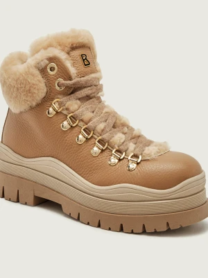 Bogner Skórzane trapery Arosa 9E | shearling | z dodatkiem wełny beżowy