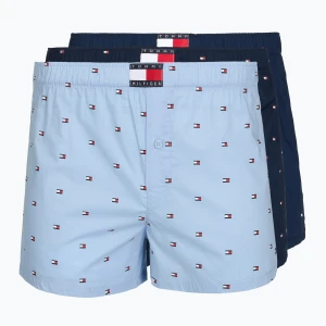 Bokserki męskie Tommy Hilfiger Woven Boxer Print 3 pack chambray flag / carb navy / c navy flag
